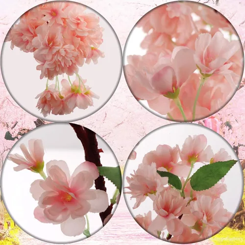 Vista 9 de Larksilk Paquete de 3 ramas de flor de cerezo rosa claro de 30 pulgadas, tallos artificiales japoneses de Sakura para jarrones altos, arcos de boda