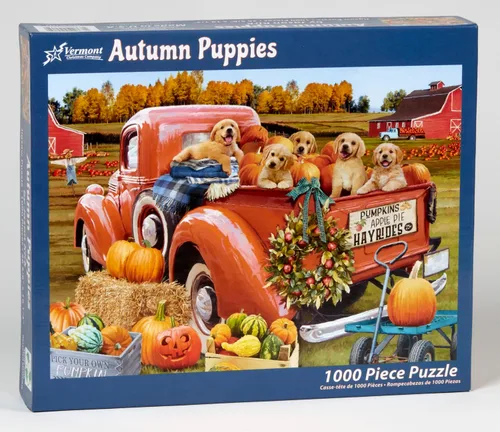 Vista 2 de Rompecabezas de cachorros de otoño de 1000 piezas por Vermont Christmas Company