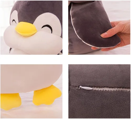 Vista 4 de Almohada de peluche de pingüino de peluche de 12 pulgadas con cara sonriente, juguete de peluche de pingüino para niños y amantes Negro