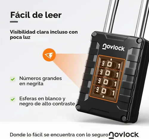 Vista 5 de Candado de combinación de grillete largo de 2.76 pulgadas Candado de 4 dígitos para casillero de gimnasio, armarios, cajas de herramientas, Negro