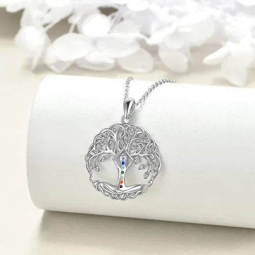 Vista 4 de YAFEINI Collar de chakras, collar de ángel para mujer, plata de ley 925, colgante de cristal curativo, joyería para niña, Plata esterlina, Circonia