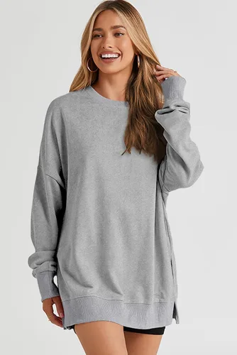 Vista 180 de SHEWIN Sudadera casual de manga larga con cuello redondo para mujer, ligera, holgada