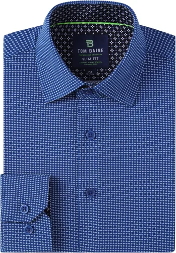 Vista 13 de Tom Baine Camisa de hombre ajustada de manga larga de alto rendimiento geométrica casual con botones