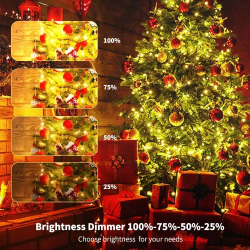 Vista 4 de Chuya 300 luces LED para árbol de Navidad que cambian de color, blanco cálido a multicolor, enchufe de extremo a extremo, 9 modos, tira de luces