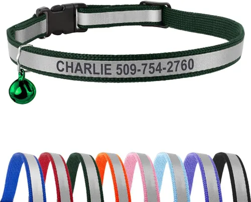 Vista 12 de GoTags Collares reflectantes personalizados para gatos, collar de gato personalizado grabado Name and Phone Identification, Breakaway Collar with