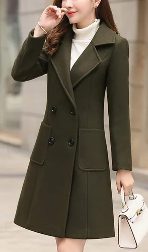 Vista 3 de Chouyatou - Elegante abrigo con cuello de solapa y abotonadura doble para mujer, de mezcla de lana