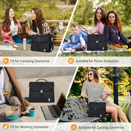 Vista 8 de NOL Natural Organic Lifestyle Bolsa de almuerzo aislada para mujeres/hombres, caja enfriadora de almuerzo reutilizable de nailon a prueba de fugas
