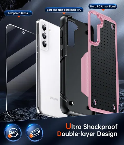 Vista 2 de LeYi Funda para Galaxy S21 FE-5G: Funda Samsung S21 FE con protector de pantalla, doble capa protectora de policarbonato duro y TPU suave Android