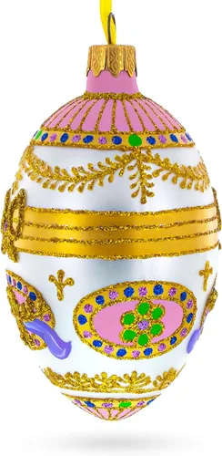 Vista 2 de 1903 Bonbonniere Royal Huevo Adorno 4 Pulgadas Hand Painted in Ukraine, German Glass, Italian Paints, Hanging Ribbon, Gift Tag, Gift Boxed
