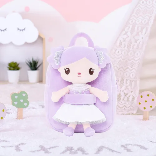 Vista 4 de Gloveleya Mochila para niños pequeños con muñeca púrpura caramelo de 9 pulgadas