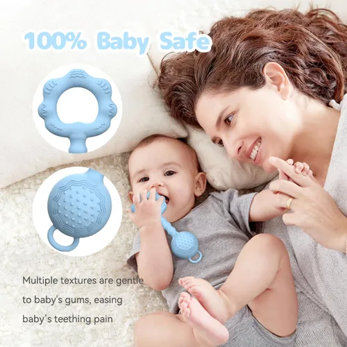 Vista 4 de Mordedores para bebés de 6 a 12 meses, sonajeros para bebés de 0 a 6 meses, sonajero 2 en 1 y juguete mordedor para calmar las encías doloridas