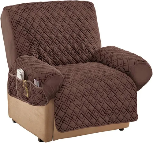 Vista 6 de Collections Etc Funda reclinable elástica acolchada en forma de diamante con bolsillos de almacenamiento y correas elásticas, protector de muebles