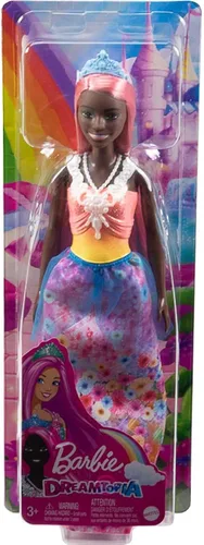 Vista 6 de Barbie Dreamtopia Royal Fashion Muñeca con pelo rosa claro y corpiño brillante con falda extraíble, zapatos y accesorio para la diadema