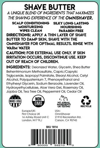 Vista 3 de OmniShaver Shave Butter - Crema de afeitar hidratante para hombres y mujeres Fórmula para piel sensible Tamaño de viaje 6 onzas Aloe, árbol