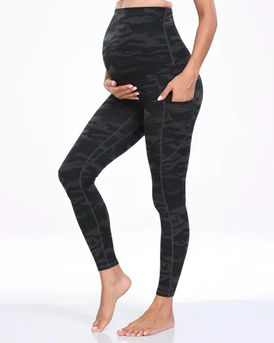 Vista 34 de WHOUARE Leggings de maternidad sobre el vientre con bolsillos para mujer, cintura alta, entrenamiento, pantalones de yoga