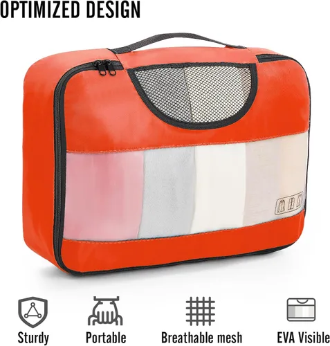 Vista 4 de Veken Juego de 8 cubos de embalaje para artículos esenciales de viaje, bolsas organizadoras de maleta en 4 tamaños, accesorios de equipaje de mano