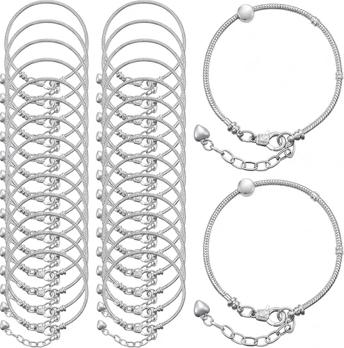 Vista 10 de Hicarer - 20 pulseras de serpiente ajustables para hacer joyas, cadenas de acero inoxidable doradas y plateadas con extensor de corazón