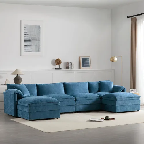Vista 71 de Moderno sofá modular en forma de U con almohadas para la cintura, sofá cama con diván, sofá tapizado simétrico de felpilla de 6 asientos para sala