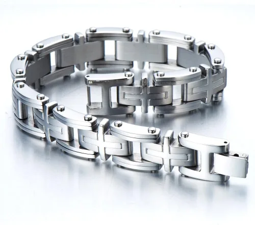 Vista 3 de COOLSTEELANDBEYOND Exclusiva pulsera cruzada de acero inoxidable para hombre de 8.85 pulgadas, Acero inoxidable, no aplica