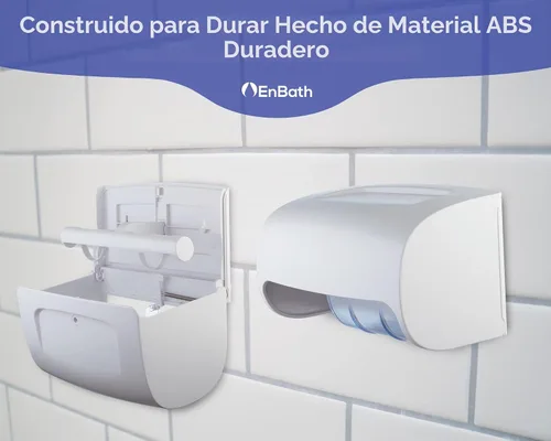Vista 6 de Dispensador de papel higiénico comercial de montaje en pared, doble (2 rollos) con bloqueo de papel higiénico (blanco) compacto de dos rollos