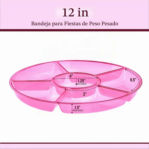 Vista 6 de Plasticpro Bandeja de servir redonda seccional de plástico de 6 secciones/platos, rosa, paquete de 8