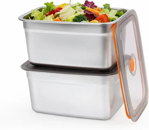 Vista 16 de 4 recipientes de almacenamiento de alimentos de acero inoxidable (50 onzas + 20 onzas) con tapas, a prueba de fugas y herméticos, recipientes
