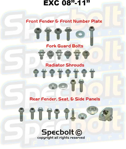 Vista 4 de Specbolt Kit de pernos de sujeción de cuerpo completo de plástico compatible con: KTM - EXC (2008-2011) #0811