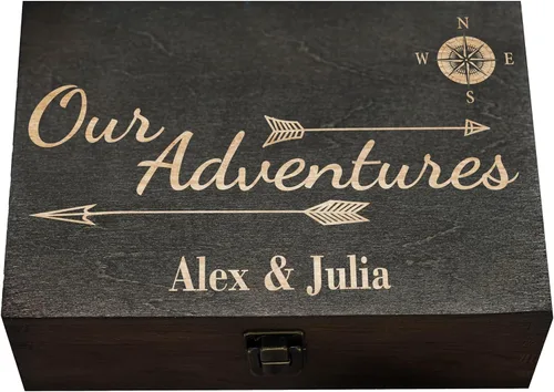 Vista 6 de Our Adventures Box, 8.5 x 8 x 2.5 pulgadas, caja de madera, caja de recuerdo, caja de memoria, caja de regalo, regalo de 5 aniversario, ideas