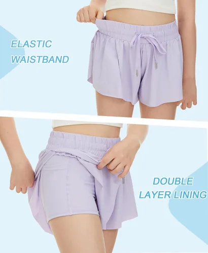 Vista 3 de Pantalones cortos fluidos de mariposa para niños con bolsillo 2 en 1, pantalones cortos deportivos para correr, entrenamiento activo