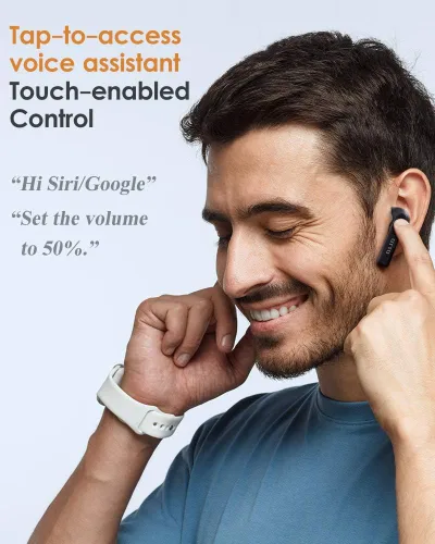 Vista 5 de DTTO J-10 Auriculares con cancelación activa de ruido con modo de juego de baja latencia de 60 ms, estuche de carga inalámbrica Bluetooth 5.2