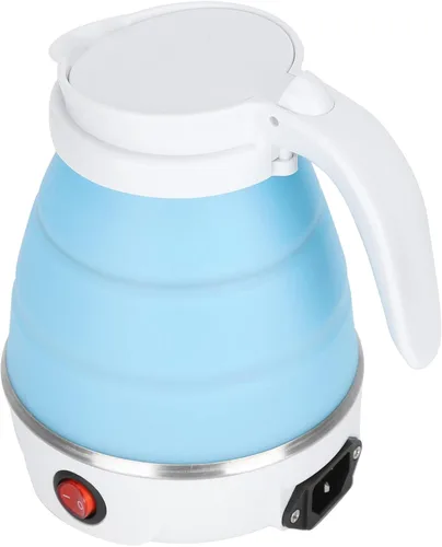 Vista 8 de Hervidor eléctrico plegable de viaje de 20.3 fl oz, hervidor eléctrico de silicona de grado alimenticio, hervidor eléctrico pequeño agua de Azul