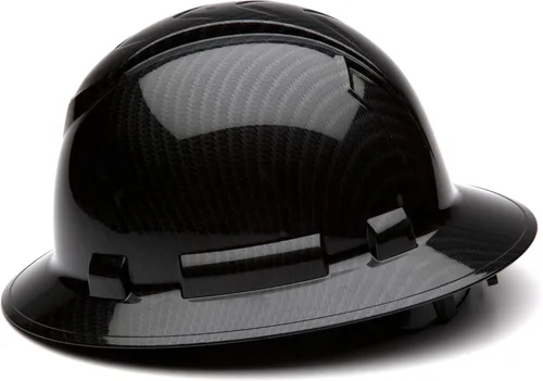 Vista 3 de Pyramex Ridgeline - Casco duro de ala completa con trinquete de 4 puntos, patrón de grafito negro brillante