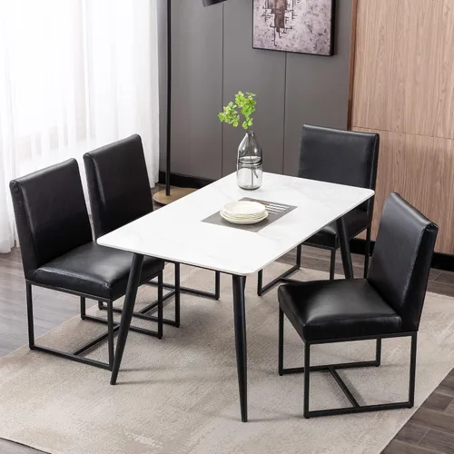 Vista 8 de BESTANO Sillas De Comedor - Juego de 2 sillas de comedor modernas negras tapizadas de piel sintética para cocina y comedor con marco de metal negro