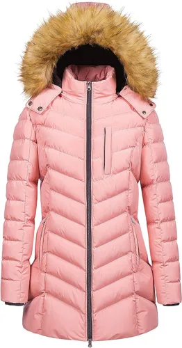 Vista 14 de CREATMO US Abrigo de invierno con capucha para mujer, impermeable, cálido, largo acolchado, parka Azul (Acid Blue)