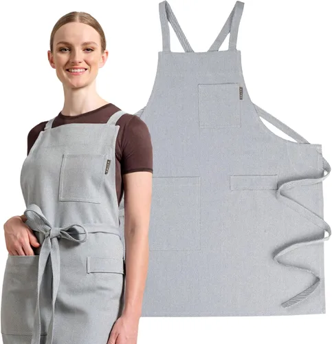 Vista 17 de MEEMA Chef Cross Back Aprons for Women with Pockets for Cooking, Baking