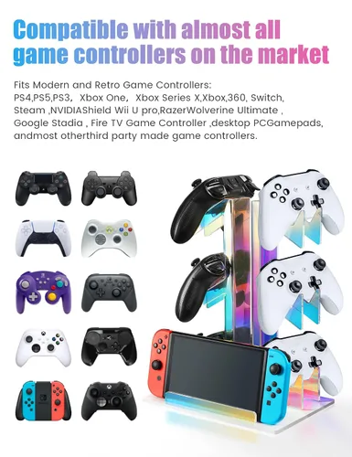 Vista 5 de NiHome Iridescent Acrylic 3-Tier Game Controller Holder Headset Stand for PS5 Xbox ONE Switch, Universal Game Controller Organizer Stand Anti-Slip