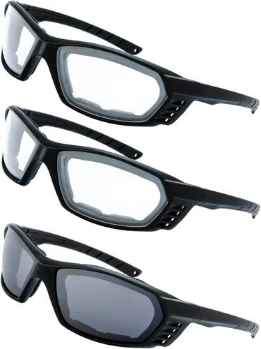 Vista 27 de Gafas de Motocicleta con Marco Acolchado y Lentes que Bloquean 100% UVB/UVB para Actividades al Aire Libre y Deportes 10-mate/negro brillante