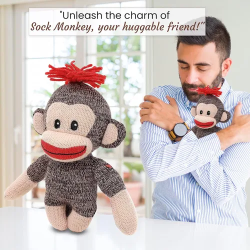 Vista 5 de Plushland Adorable mono calcetín, el original juguete de peluche tradicional tejido a mano, regalo para niños, bebés, adolescentes, niñas y niños