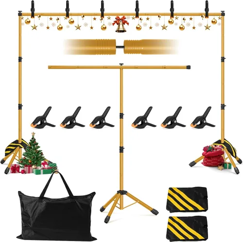 Vista 10 de Kit de soporte de fondo 3 en 1 de 10 x 7.5 pies para estudio de fotografía, soporte de fondo en forma de T para fiestas de bodas, soporte de fondo