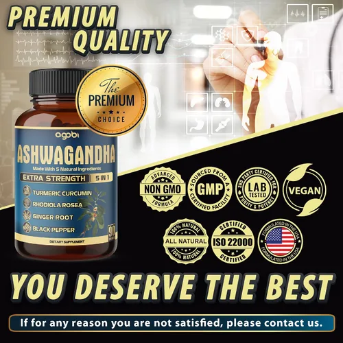 Vista 6 de Cápsula de extracto de Ashwagandha – Gran fuerza – Mezcla de jengibre 5 en 1, cúrcuma, Rhodiola Rosea y pimienta negra – 90 cápsulas durante 3 meses