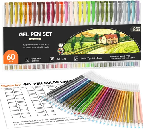 Vista 9 de Shuttle Art Paquete de 60 bolígrafos de gel de tono rojo amarillo, 30 bolígrafos de gel rojo, naranja, amarillo, con 30 recambios para adultos
