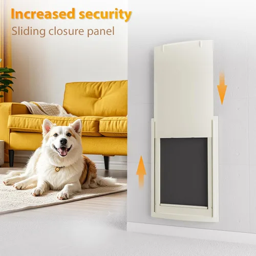 Vista 5 de mestyl Puerta para perro para pared, puerta de mascotas, puerta para perro con túnel ajustable, doble solapas magnéticas y paneles de bloqueo