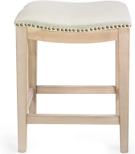 Vista 4 de Barton Juego de 2 taburetes de bar beige de 24 pulgadas, silla de montar sin espalda, acolchado de alta calidad para interiores y exteriores, cojín