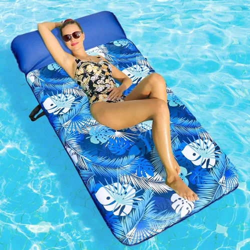 Vista 13 de FindUWill Flotador de Piscina Lounge de Gran Tamaño, 72" X 37" Flotadores de Piscina Extra Grandes Cubiertos de Tela para Adultos, Tumbona Inflable