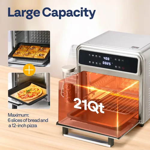 Vista 5 de VIVOHOME Combo de Horno Tostador y Freidora de Aire de 21 Qt, Horno de Convección de Encimera 8 en 1 con Rotisserie y Deshidratador, Horno Freidora