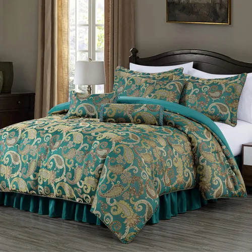 Vista 16 de Chezmoi Collection Juego de edredón Jacquard Floral de 7 piezas, color negro y dorado, con medallón de diamante, tamaño Queen Negro/Marrón Floral