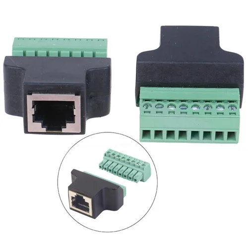 Vista 8 de Adaptador de bloque de terminales de tornillo RJ45 hembra a 8 pines para Cat7 Cat6 Cat5 Extensor Ethernet CCTV UTP Digital DVR Internet, RJ45 8P8C