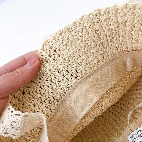 Vista 7 de Sombreros de paja para niñas pequeñas y plegables de ala ancha para verano, sombrero de paja para fotografía de bebé, sombreros de paja