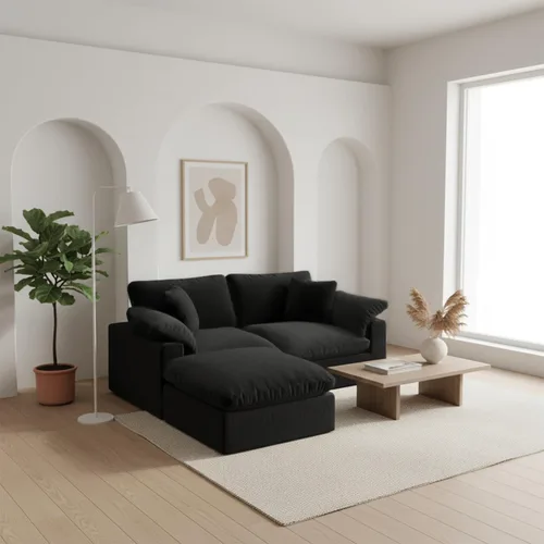 Vista 9 de Sofá modular modular con asiento profundo extra cómodo, sofás modernos negros para sala de estar, apartamento, oficina, espacio pequeño