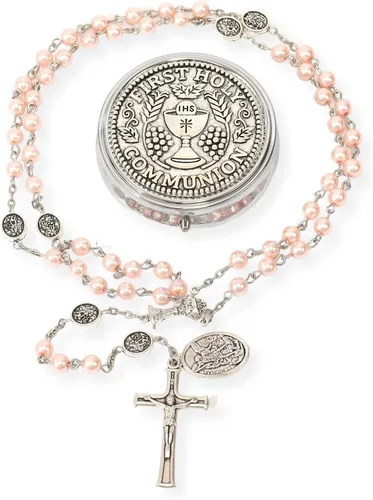 Vista 10 de Nazareth Store Collar de rosario de perlas de 0.315 in con medalla de San Miguel y centro de mesa de cáliz Rosarios de la Santa Comunión